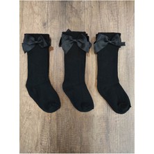 Leement Socks Kız Çocuk 3 Çift Aksesuarlı Fiyonklu Pamuklu Diz Altı Çorap