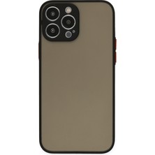 Case World Caseworld Apple iPhone 14 Promax Kılıf Kamera Korumalı Silikon Kenarlı Renkli Düğmeli Arkası Mat Arka Kapak - Siyah