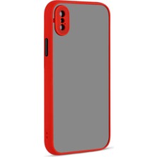 Case World Caseworld Apple iPhone Xs Kılıf Kılıf Kamera Korumalı Silikon Kenarlı Renkli Düğmeli Arkası Mat Arka Kapak - Kırmızı