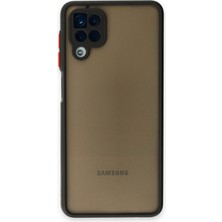 Case World Caseworld Samsung Galaxy A12 Kılıf Kamera Korumalı Silikon Kenarlı Renkli Düğmeli Arkası Mat Arka Kapak - Siyah