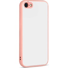 Case World Caseworld Apple iPhone Se 2 2020 Kılıf Kılıf Kamera Korumalı Silikon Kenarlı Renkli Düğmeli Arkası Mat Arka Kapak - Pudra