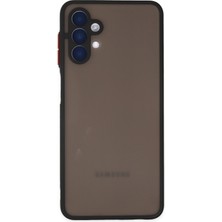 Case World Caseworld Samsung Galaxy A04S Kılıf Kamera Korumalı Silikon Kenarlı Renkli Düğmeli Arkası Mat Arka Kapak - Siyah