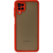 Case World Caseworld Samsung Galaxy M12 Kılıf Kamera Korumalı Silikon Kenarlı Renkli Düğmeli Arkası Mat Arka Kapak - Kırmızı