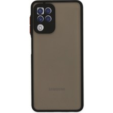 Case World Caseworld Samsung Galaxy M22 Kılıf Kamera Korumalı Silikon Kenarlı Renkli Düğmeli Arkası Mat Arka Kapak - Siyah