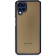 Case World Caseworld Samsung Galaxy M12 Kılıf Kamera Korumalı Silikon Kenarlı Renkli Düğmeli Arkası Mat Arka Kapak - Lacivert