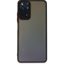 Case World Caseworld Xiaomi Redmi Note 11S Kılıf Kamera Korumalı Silikon Kenarlı Renkli Düğmeli Arkası Mat Arka Kapak - Siyah