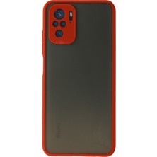 Case World Caseworld Xiaomi Redmi Note 10 Kılıf Kamera Korumalı Silikon Kenarlı Renkli Düğmeli Arkası Mat Arka Kapak - Kırmızı