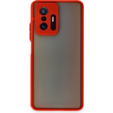 Kzy Xiaomi Mi 11T Pro Kılıf Kamera Korumalı Silikon Kenarlı Renkli Düğmeli Arkası Mat Arka Kapak - Kırmızı