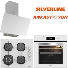 Silverline Beyaz Cam Ankastre Set BO65E4W01-CS5629W01-3481 Flam Beyaz