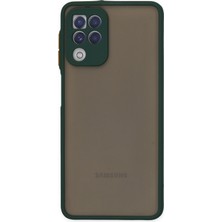 Caseart Samsung Galaxy A22 Kılıf Kamera Korumalı Silikon Kenarlı Renkli Düğmeli Arkası Mat Arka Kapak - Yeşil