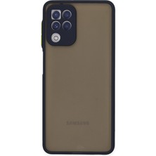 Caseart Samsung Galaxy M22 Kılıf Kamera Korumalı Silikon Kenarlı Renkli Düğmeli Arkası Mat Arka Kapak - Lacivert