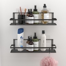Tekno-tel Teknotel Yapışkanlı Kancalı 2 Adet Mutfak Banyo Rafı Mat Siyah ST264H