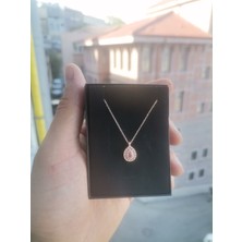 Ervanur 925 Ayar Gümüş Rose Kaplama Zirkon Taşlı Damla Minimal Kolye