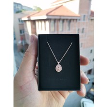 Ervanur 925 Ayar Gümüş Rose Kaplama Zirkon Taşlı Damla Minimal Kolye