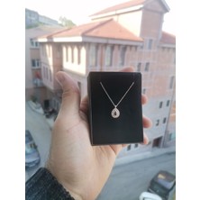 Ervanur 925 Ayar Gümüş Rose Kaplama Zirkon Taşlı Damla Minimal Kolye