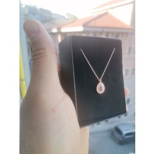 Ervanur 925 Ayar Gümüş Rose Kaplama Zirkon Taşlı Damla Minimal Kolye