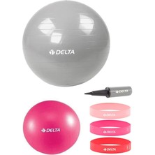 Delta 85 Cm-25 cm Pilates Topu 3'lü Squat Bandı Egzersiz Direnç Lastiği Pilates Topu Pompası Seti