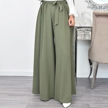 Barbora Keten Yazlık Günlük Kemerli Kadın Pantolon Şalvar Ln345Hakı6