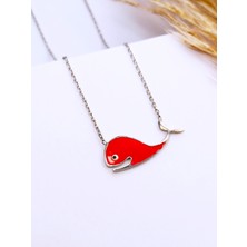 925 Ayar Gümüş Kırmızı Mineli Balina Figürlü Çocuk Trend Kolye Okulöncesi Yılbaşı Yeni Yıl Hediye