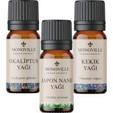 Monoville Nane Yağı 10 ml, Okaliptus Yağı 10 ml, Kekik Yağı 10 ml 3'lü Set %100 Saf Ve Doğal 3x10 ml