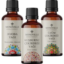 Monoville Kuşburnu Yağı 30 Ml, Jojoba Yağı 30 Ml, Üzüm Çekirdeği Yağı 30 ml 3'lü Set %100 Saf Ve Doğal 3x30 ml