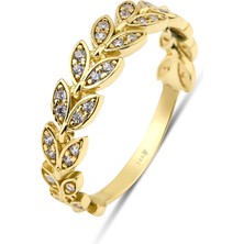 Kairos Jewelry 14 Ayar Altın Taşlı Yaprak Motifli Yüzük KRS121-14GRZ