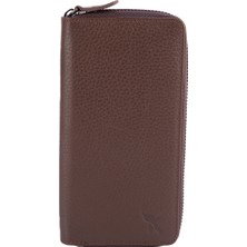 Karalı Deri Unisex Portföy Cüzdanı Fermuarlı Telefon Korumalı  Kahve C181-02