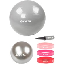 Delta 75 Cm-20 cm Pilates Topu 3'lü Squat Bandı Egzersiz Direnç Lastiği Pilates Topu Pompası Seti