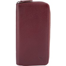 Karalı Deri Unisex Portföy Cüzdanı Fermuarlı Telefon Korumalı  Bordo C181-06