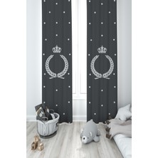 Mekta Home Bebek ve Çocuk Odası Taçlı Yıldız Desenli 2 Kanat Fon Perde