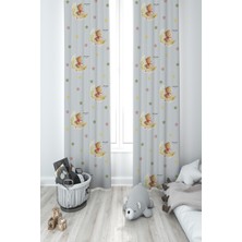 Mekta Home Bebek ve Çocuk Odası Ay ve Ayı Desenli 2 Kanat Fon Perde