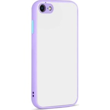 Caseart Apple iPhone Se 2 2020 Kılıf Kılıf Kamera Korumalı Silikon Kenarlı Renkli Düğmeli Arkası Mat Arka Kapak - Lila