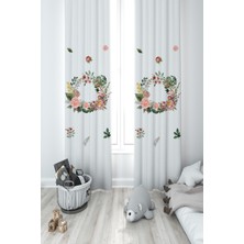 Mekta Home Bebek ve Çocuk Odası Çiçekli Çelenk Desenli 2 Kanat Fon Perde