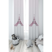 Mekta Home Bebek ve Çocuk Odası Eyfel Kulesi Desenli 2 Kanat Fon Perde