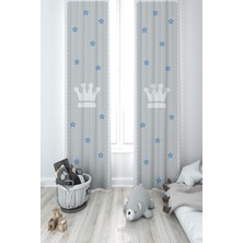 Mekta Home Bebek ve Çocuk Odası Kral Tacı ve Yıldız Desenli 2 Kanat Fon Perde