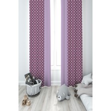 Mekta Home Bebek ve Çocuk Odası Lila Bulut Desenli 2 Kanat Fon Perde