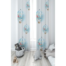 Mekta Home Bebek ve Çocuk Odası Fil ve Çiçekli Uçan Balon Desenli 2 Kanat Fon Perde