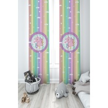 Mekta Home Bebek ve Çocuk Odası Renkli Unicorn Desenli 2 Kanat Fon Perde