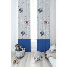 Mekta Home Bebek ve Çocuk Odası Uçak ve Uçan Balon Desenli 2 Kanat Fon Perde