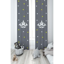 Mekta Home Bebek ve Çocuk Odası Taç Desenli 2 Kanat Fon Perde