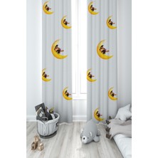 Mekta Home Bebek ve Çocuk Odası Ay ve Cadı Desenli 2 Kanat Fon Perde