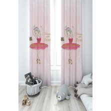 Mekta Home Kelebekli Balerin Kız Desenli Renkli Fon Perde Süet Kumaş 70 x 260 cm