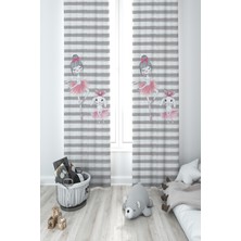 Mekta Home Bebek ve Çocuk Odası Tavşanlı Balerin Kız Desenli 2 Kanat Fon Perde