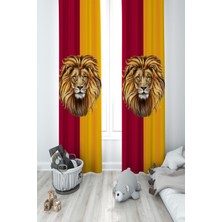 Mekta Home Aslan Desenli Renkli Fon Perde  Pilesiz Süet Kumaş 2 Kanat