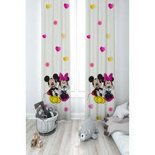 Mekta Home Bebek ve Çocuk Odası Mickey ve Minnie Mause Desenli 2 Kanat Fon Perde