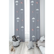 Mekta Home Bebek ve Çocuk Odası Kalp ve Bulut Balon Desenli 2 Kanat Fon Perde