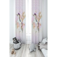 Mekta Home Bebek ve Çocuk Odası Yıldızlı Unicorn Desenli 2 Kanat Fon Perde