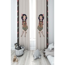 Mekta Home Bebek ve Çocuk Odası Kızılderili Desenli 2 Kanat Fon Perde