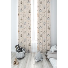 Mekta Home Bebek ve Çocuk Odası Hayvanlar Alemi Desenli 2 Kanat Fon Perde