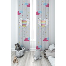 Mekta Home Bebek ve Çocuk Odası Renkli Bulutlu ve Balon Desenli 2 Kanat Fon Perde
